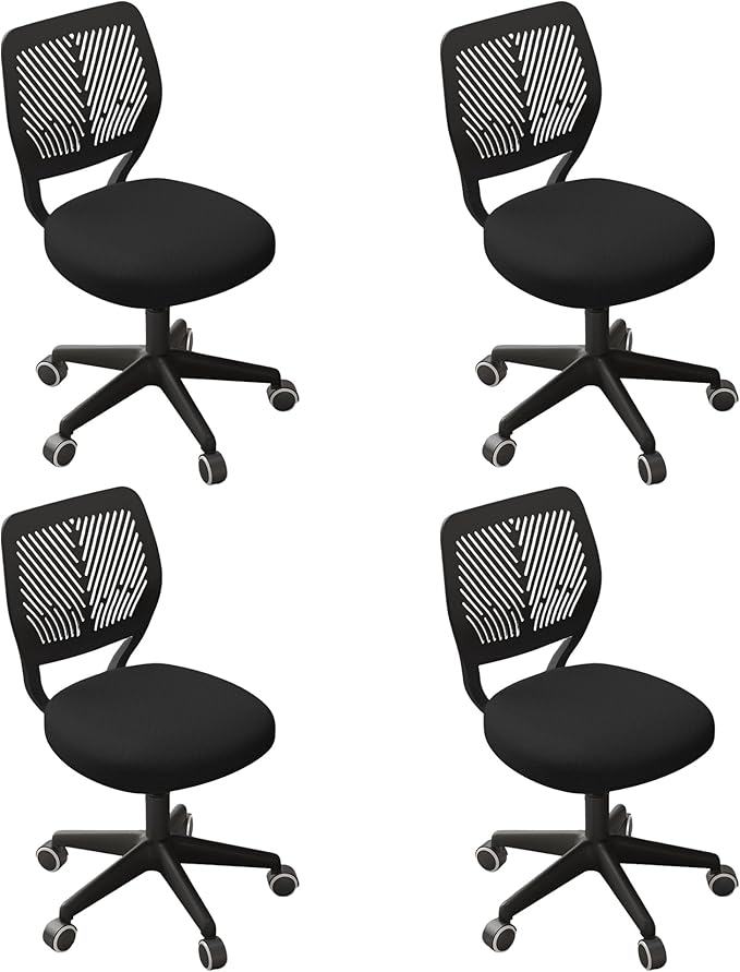 Armless Desk Chair, Height Adjustable Swivel Office Rolling Task Chairs with Soft Mesh Padded Cushion, Ergonomic Small Study Computer Chair for Girls Boys Teens (Black, 4PCS)