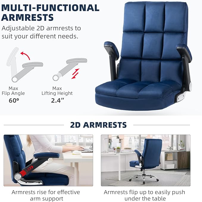 SEATZONE High Back Office Chair,Ergonomic Executive Desk Chair with Wheels,Comfy Velvet Computer Chair for Home Office,Navy Blue