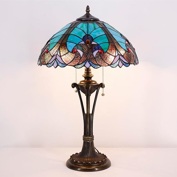 Tiffany Table Lamp Green Liaison Stained Glass Desk Lamp 16X16X24 Inches Reading Light