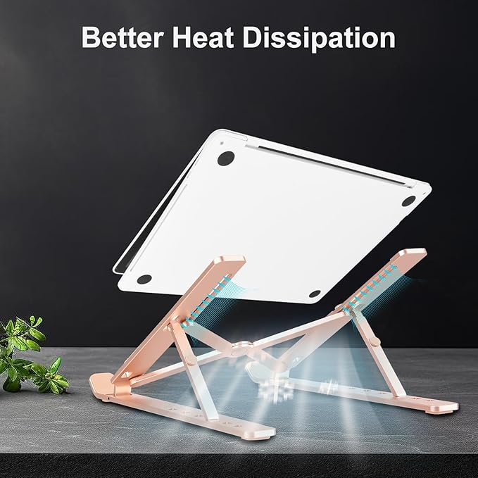 Ergonomic and Foldable Laptop Stand for Desk, Adjustable Riser, Fits All Laptops and Notebooks up to 17,Ultra-Thin,Ventilated Cooling,ABS+Silicone,Gold.