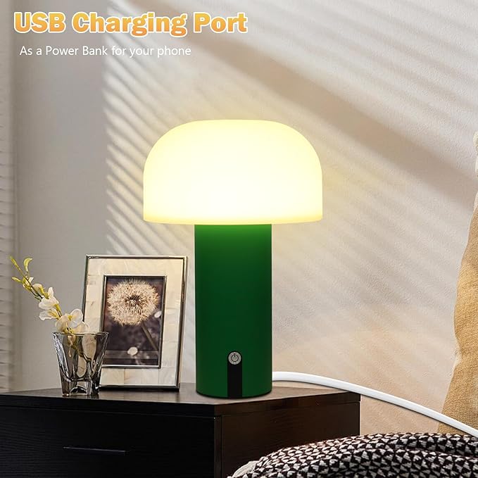 Outdoor Mushroom Rechargeable Table Lamp 9" Small Table Lamp 4000mAh Battery Waterproof Table Lamp Touch Control Stepless Lighting Bedside Table Lamps Night Lights for Bedroom Patio Home Decor