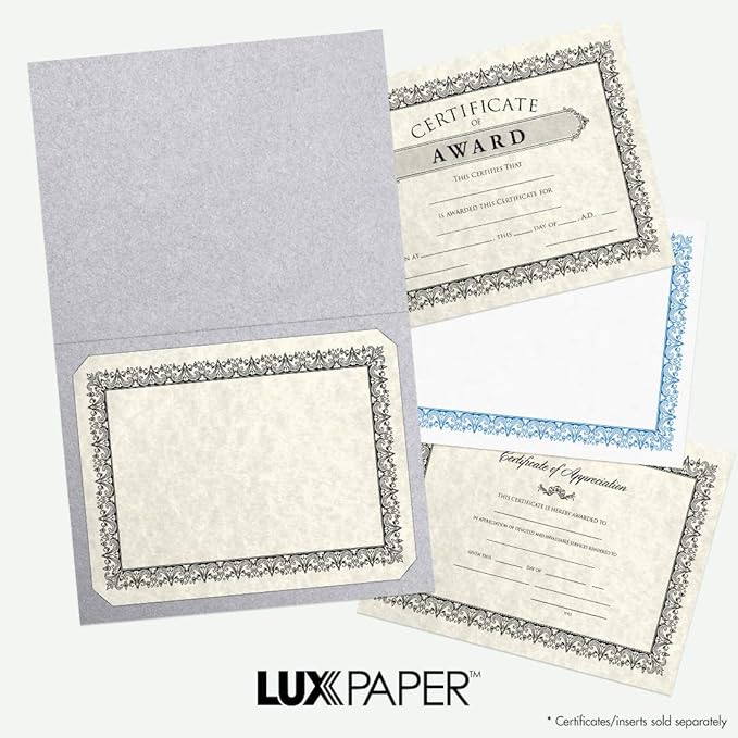 LUXPaper 9.5" x 12" Certificate Holders | Silver Metallic | 105lb. Cover | 50 Qty