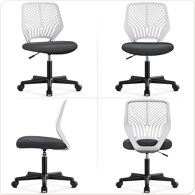 Yaheetech Students Cute Desk Chair Low-Back Armless Study Chair w/Lumbar Support Adjustable Swivel Chair in Home Bedroom School, Dark Gray