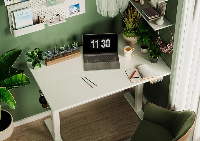 Seang Electric Standing Desk, Adjustable Height Stand up Desk with 3 Memory Presets, 48x24 Inch Sit Stand with Splice Board for Home Office Computer Workstation, White Frame/White Top