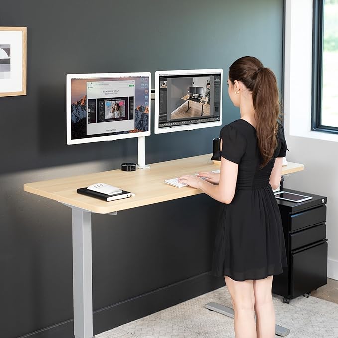 VIVO Electric 60 x 24 in Standing Desk, Memory Height Adjustment, 1B Series, One-Piece Light Wood Top, Gray Frame, DESK-KIT-1G6C