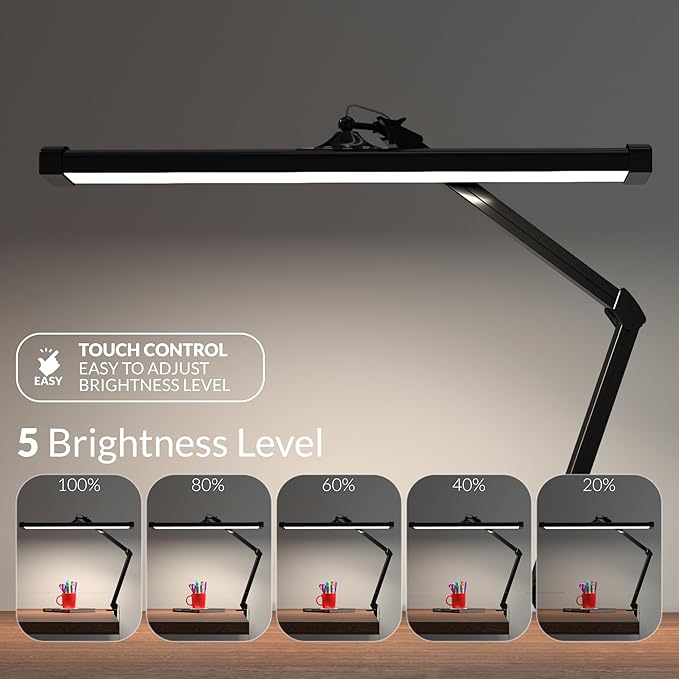 Ultra Bright 4500 Lumens Powerful Professional Eye Care LED Desk Lamp - Brightness Adjustable, Modern Task Light for Home, Beauty, Crafting, Office, Workbench (Daylight, Dimming, Black)