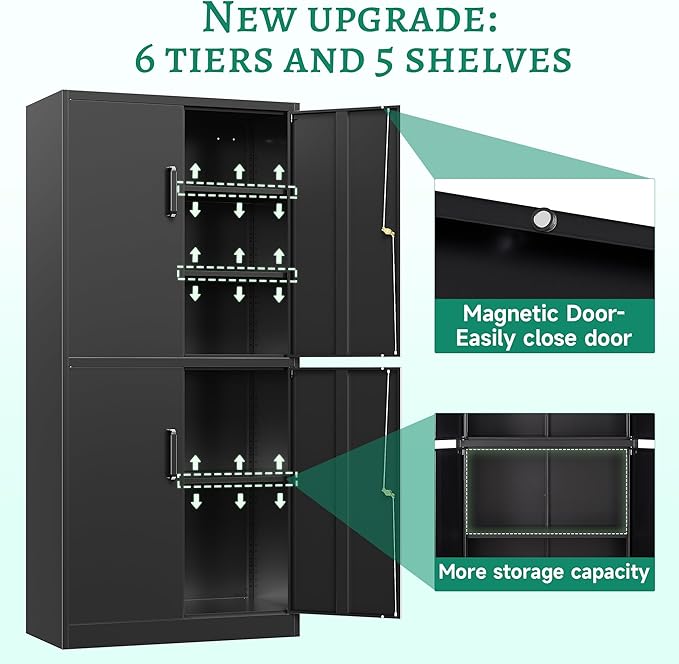 Letaya Metal Storage Cabinet with Lock Door, Adjustable Shelf Steel Cabinets for Office, Home,Pantry,Kitchen,Garage Utility Cabinet (4 Door-Black)
