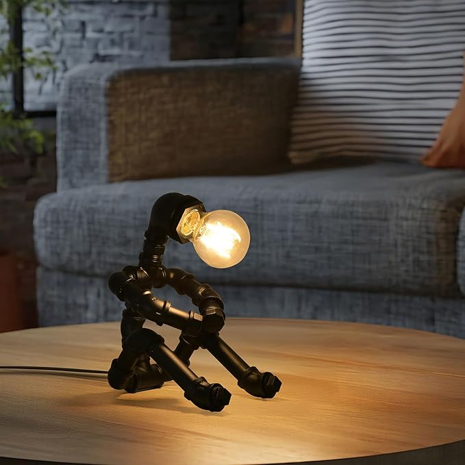 XEYOU Steampunk Table Lamp Vintage Industrial Iron Robot Desk Lamp Creative Water Pipe Robot Light for Bedside Table Nightstand Bar Restaurant Café