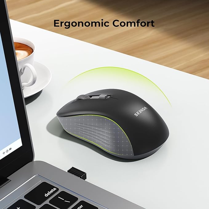 seenda Wireless Mouse, Bluetooth & 2.4G USB Dual Mode for Laptops & Computers - Mac & Windows Compatible - Black