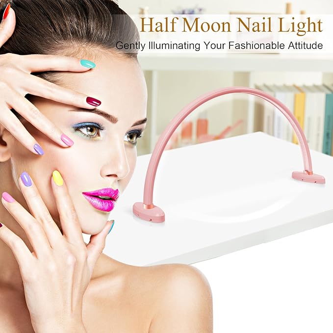 Half Moon Light for Nail Desk,16 inch Half Moon Lamp,Portable Ring Light for Eyelash Extensions,Suitable for Nail Beauty Crafts Sculpture,Brightness Adjustable, Pink