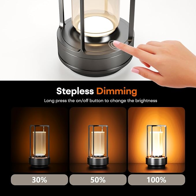 Portable Outdoor Table Lamp, Cordless Dimmable Touch Table Light, Rechargeable Battery Operated Small Lamp with 3 Colors and Brightness Control for Bedroom/Patio/Camping/Bar/Coffee Shop (Grey)