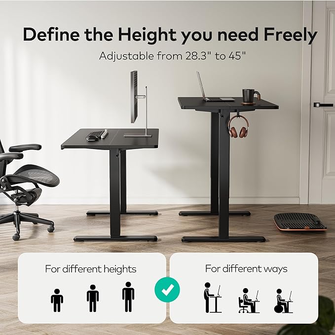 FEZIBO Electric Standing Desk Height Adjustable, 40 x 24 Inches Sit Stand up Desk, Home Office Computer Desk Rising Memory Presets (Black)