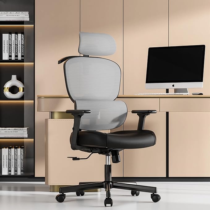 Office Chair, Ergonomic Desk Chair, High Back Desk Chair, Big and Tall Reclining Comfy Home Office Chair with Lumbar Support Breathable Mesh Computer Chair Adjustable Armrests