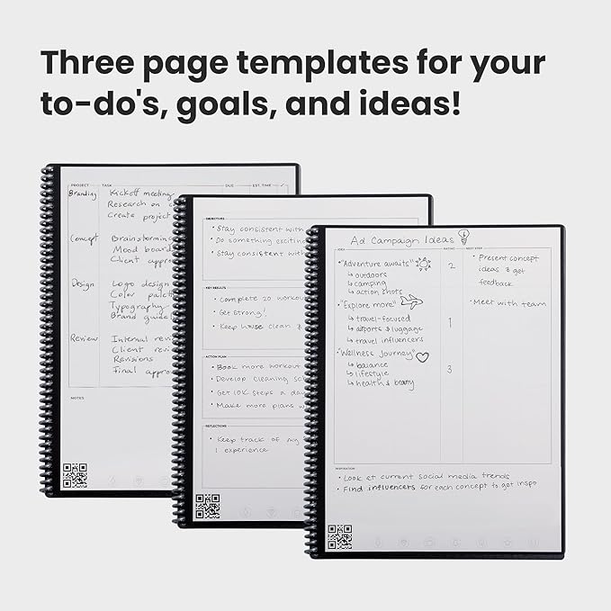 Rocketbook Fusion Reusable Undated Productivity Planner, Letter Size 8.5x11, Steel Blue - Goals, Monthly and Weekly Calendar, Daily To-do List, Lined and Dotted Notes Pages
