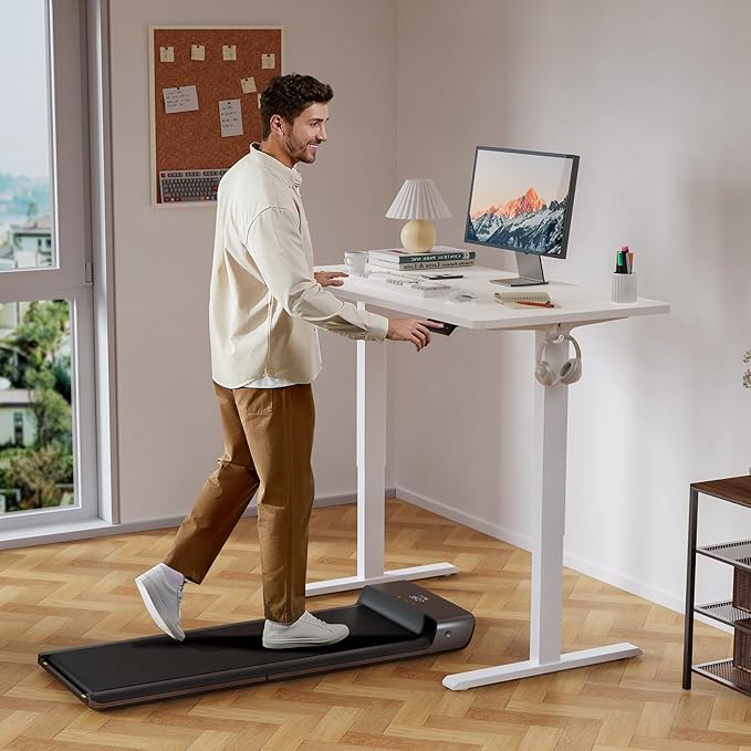 40x24 Inches Height Adjustable Electric Standing Desk with 2 Hooks for Home Office, Ergonomic Sit Stand up Desk with Splice Board, White