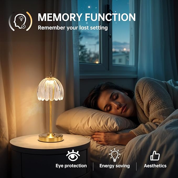 Set of 2 Cordless Table Lamp with 5000mAh Battery & Touch Control - 3 Adjustable Color Temperatures, Dimmable RechargeableTable Lamps for Bedroom, Office Desk, Nightstand (Transparent Tulip)