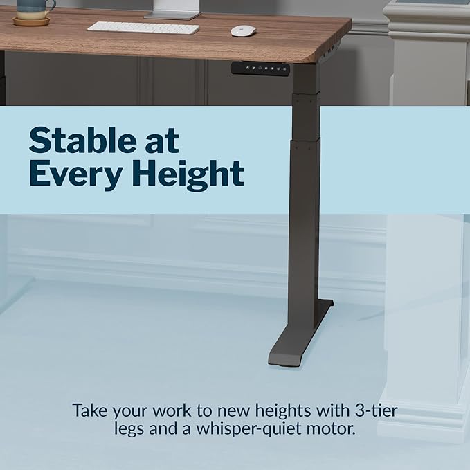 Vari ComfortEdge 40x26 Inch Adjustable Standing Desk – Small Electric Sit Stand VariDesk for Apartment, Bedroom, or Home Office + Beveled Edge, Tool-Free Assembly (Walnut)