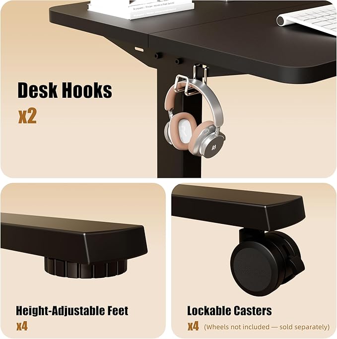 ERGOMAKER Electric Height Adjustable Standing Desk 80x60cm (31"x23.6"), Sit Stand Desk with Splicing Top for Home Office (Black Frame, Black Desktop)