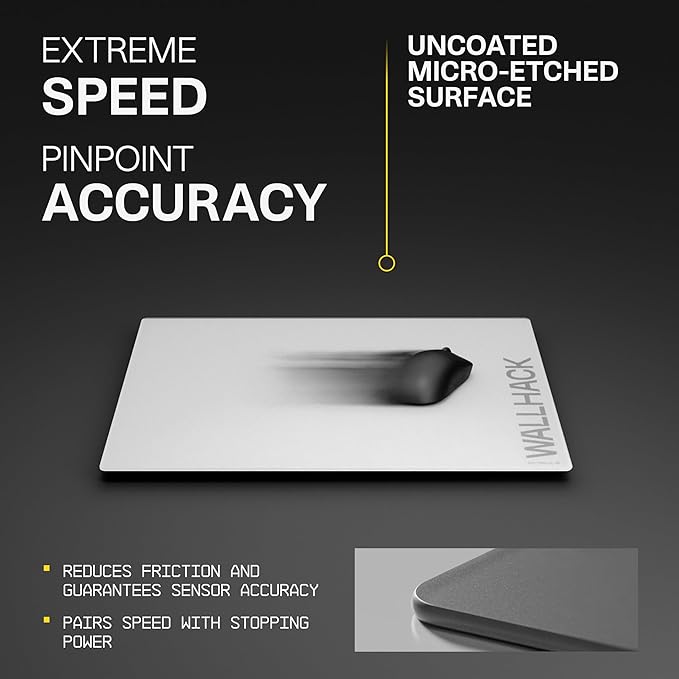Wallhack SP-004A Glass Gaming Mouse Pad – 4th Gen Micro-Etched Surface, Medium Mousepad for Esports, Ultra-Fast Glide with Stopping Power, Tempered Glass, Durable & Portable, 15.4"x17.7" | White