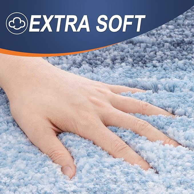 OLANLY Luxury Toilet Rugs U-Shaped 24x20, Extra Soft and Absorbent Microfiber Bathroom Rugs, Non-Slip Plush Shaggy Bath Mat, Machine Wash Dry, Contour Bathroom Mats for Toilet Base, Blue