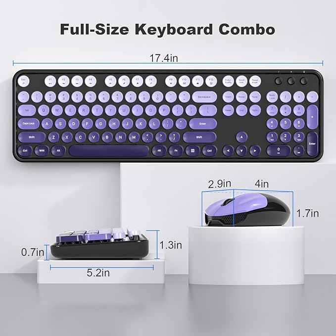 Wireless Keyboard and Mouse Combo - GEEZER Black-Purple Full-Sized Colorful Keyboard 104 Keys - USB 2.4 G Receiver Plug Play with Round Keycap Typewriter Keyboards, for Windows, PC, Laptop, Desktop