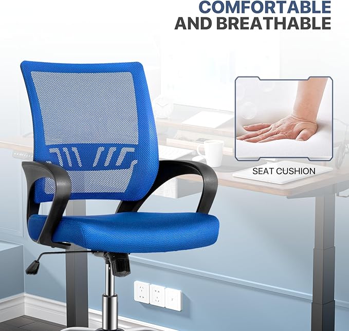 MoNiBloom Mesh Office Chair, Mid Back Computer Chair with Ergonomic Design Rolling Swivel Chair with Lumbar Support, 250 lbs Capacity, Sapphire