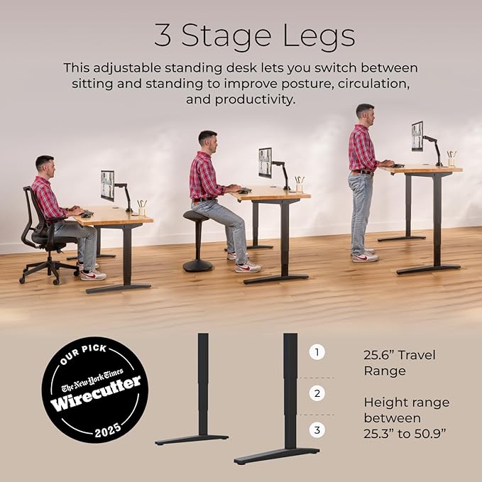 UPLIFTDESK V2 2-Leg Maple Laminate Wood Standing Desk – Adjustable Height, Advanced 1-Touch Memory Keypad, Under Desk Cable Management, Wire Grommets & Rocker Board (Black C-Frame, 48 x 30 inch)