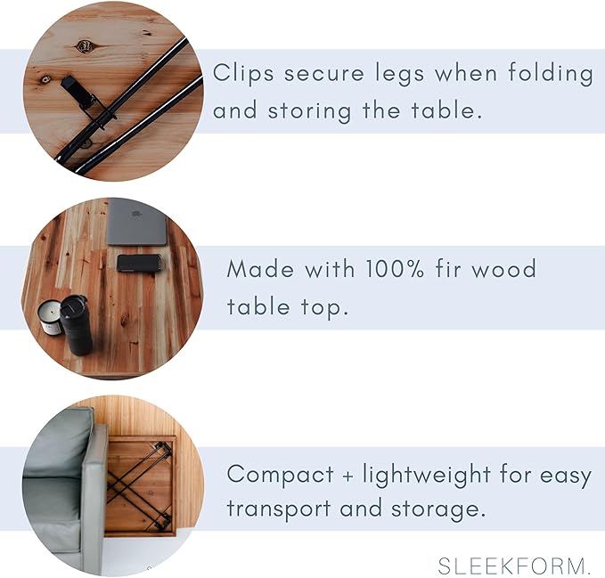 Sleekform Wooden Folding Desk - Lightweight Small Portable Writing Table, Foldable Table, Desk for Small Bedroom Spaces and Home Office - No Assembly Required