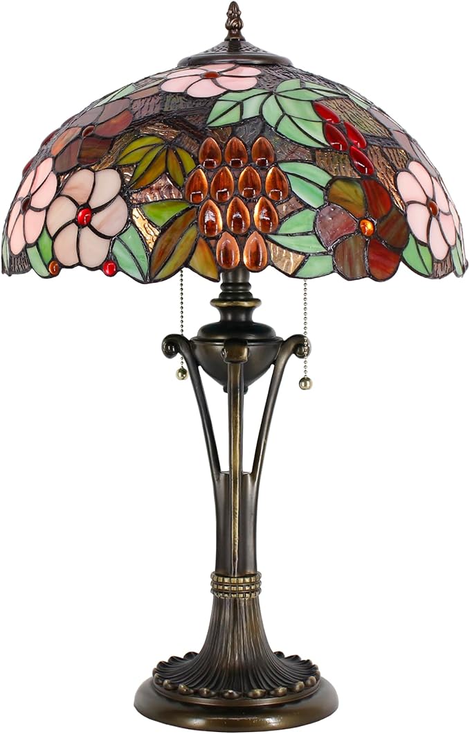 Tiffany Table Lamp Purple Red Stained Glass Desk Lamp 16X16X24 Inches Grape Style Reading Light