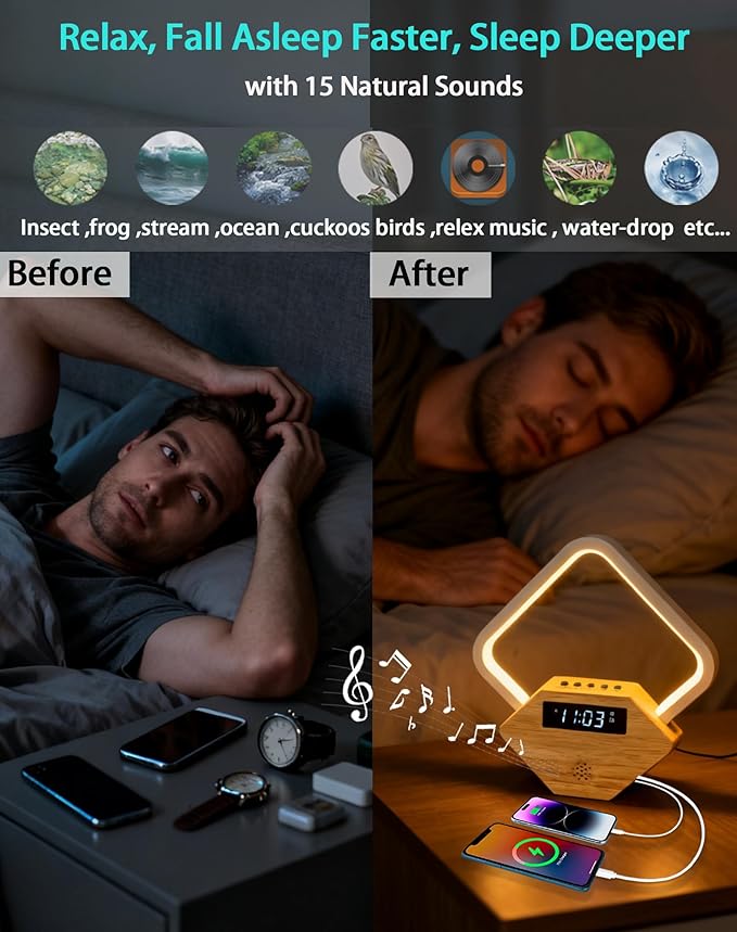 White Noise Sound Machine with Sunrise Alarm Clock,Wake Up Light for Heavy Sleepers Adults Baby,15 Soothing Sounds Smart Sleep Aid, Dimmable Night Light with Dual USB Charger,Gift for Kid Baby Mom Dad