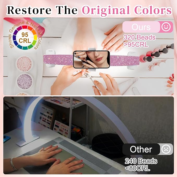 Half Moon Light for Nail Desk 31inch Half Moon Lamp Portable Ring Light for Eyelash Extensions,Suitable for Nail Beauty Crafts Sculpture Brightness Adjustable