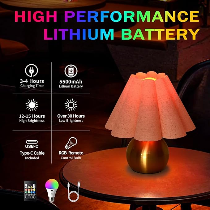Rechargeable Crodless Small Table Lamp, Battery Operated Remote Control Gold Mini Table Lamps for Bedroom Nightstand, Cute Small Table Lamp for Small Spaces for Kitchen Counter, Bookshelf