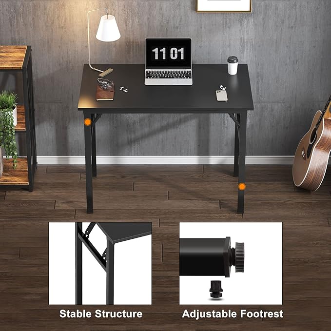 Need Folding Computer Desk - 31.5 Inch Foldable Office Writing Work Study Kids Student Teacher Home Bedroom Table for Small Space, Black