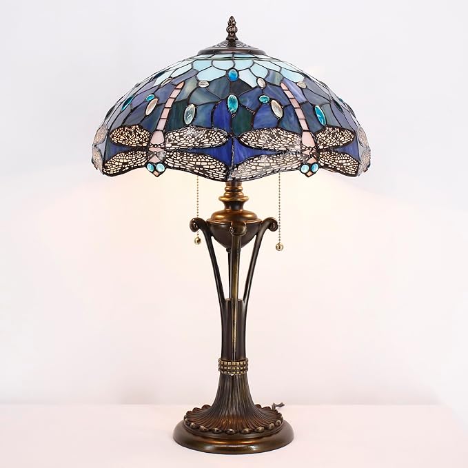 Tiffany Table Lamp Blue Stained Glass Desk Lamp 16X16X24 Inches Dragonfly Style Reading Light