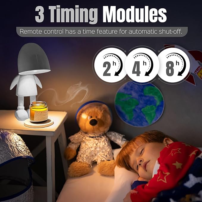 XoooX Gray Robot Candle Warmer Lamp with Timer - Adult, Kids and Boys Office Desk and Bedroom Decor Lamp; Gaming Room Decor Aesthetic; Fun Man Cave Cool Stuff; Robot Scented Candle Melter Diffuser