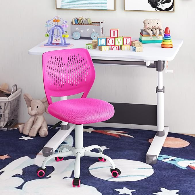 POWERSTONE Small Desk Chair with Wheels Home Office Chair Mid Back Armless Computer Task Chair Adjustable Swivel Rolling Chair for Small Space Pink