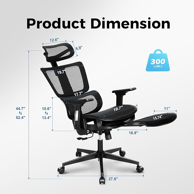 MAISON ARTS Ergonomic Mesh Office Chair, High Back Comfortable Task Chair Desk Chair with Adjustable Lumbar Support and Footrest - Extra Support for Neck and Upper Back