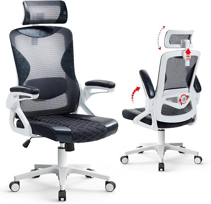 SEATZONE Ergonomic Office Chair,High Back Mesh Office Chair with Adjustable Headrest and Lumbar Support,Swivel Work Task Chair with Wheels,Black