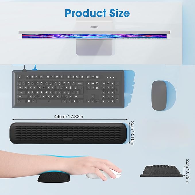 MEKASS Keyboard Wrist Rest, Soft Memory Foam Wrist Support for Keyboard, Keyboard Hand Rest Pad for Wrist Pain Relief, Keyboard Wrist Guard for Long Hours of Work, Gaming, Studying(Classic Black)