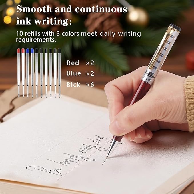 Luxury Ballpoint Pens, Retractable Metal Pen with 10 Refills (Black, Blue, Red) for Smooth Writing - Executive Office Desk Accessories, Ideal Gifts for Professionals, Teachers, Nurses