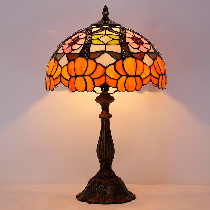 Tiffany Lamp Touch Control Table Lamp Orange Flower Style Stained Glass Desk Lamp 12X12X19 Inches Reading Light