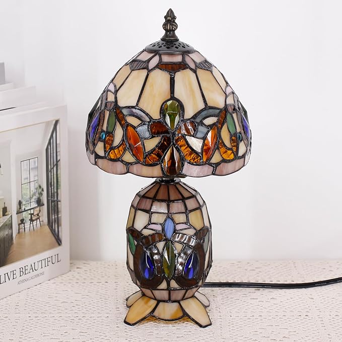 Small Tiffany Lamp Stained Glass Table Lamp Mini Mother Daughter Vase Desk Accent Light for Bedroom Bedside Reading Home Antique Style Decor 8X14 Inches (Serenity Victorian)