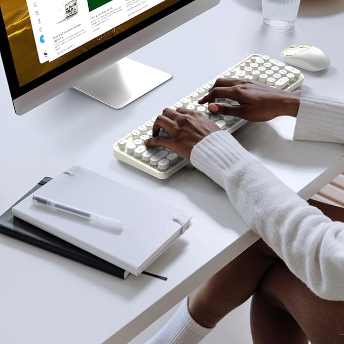 Wireless Keyboard and Mouse Combo - GEEZER Cream-White Full-Sized Colorful Keyboard 104 Keys - USB 2.4 G Receiver Plug and Play with Round Keycap Typewriter Keyboards, for Windows, PC, Laptop, Desktop