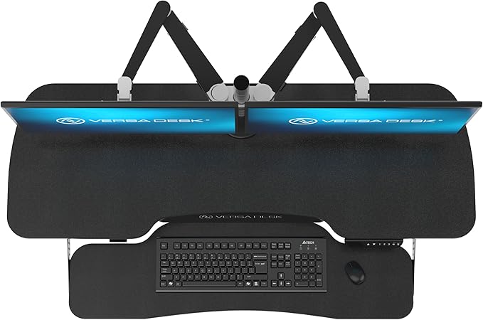 VERSADESK® PowerPro™ Elite® 48” x 24” Electric Sit-to-Stand Desk Converter w/Keyboard Tray for Home or Office | USB Charging Port | Supports Multiple Monitors | Lifts 80 lbs. - Black