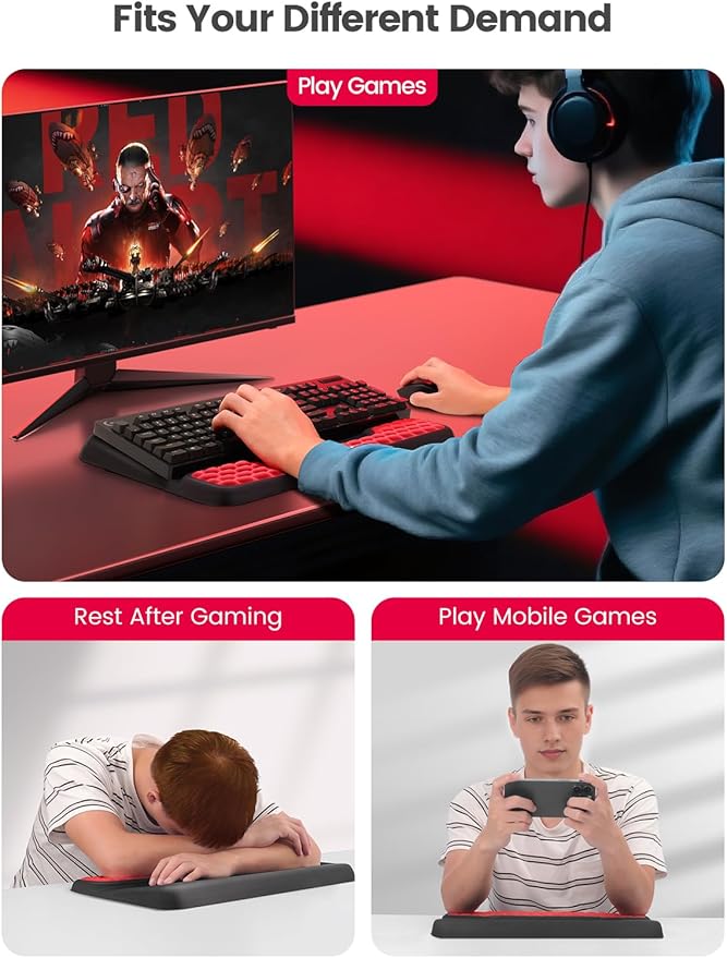 Vaydeer Keyboard Stand with Wrist Rest, Gaming Wrist Support Pad, Ergonomic Hand Rest Arm Soft Memory Foam for Palm Typing Comfort, Keyboard Riser Holder Lifter Computer Desk Accessory Office Home-Red