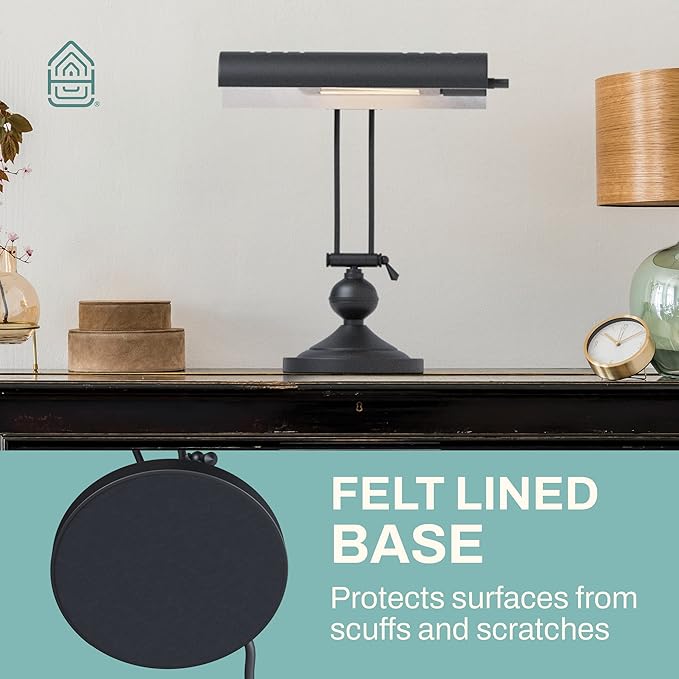 Home Intuition Classic Antique Retro Adjustable Leaning Piano Lamp Banker Desk Light with LED Bulb Included (Matte Black)