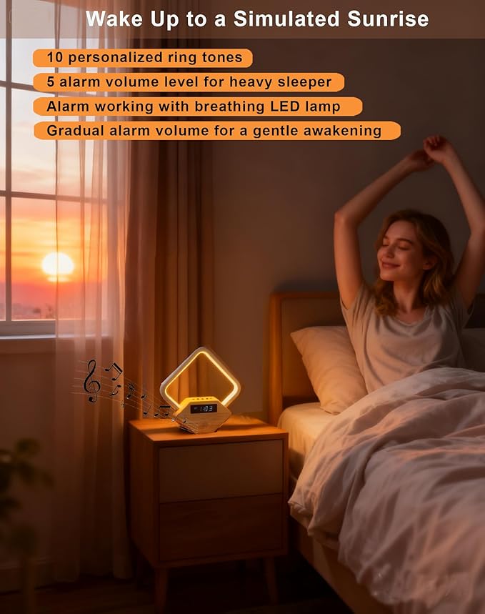 White Noise Sound Machine with Sunrise Alarm Clock,Wake Up Light for Heavy Sleepers Adults Baby,15 Soothing Sounds Smart Sleep Aid, Dimmable Night Light with Dual USB Charger,Gift for Kid Baby Mom Dad