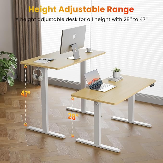 40x24 Inches Height Adjustable Electric Standing Desk with 2 Hooks for Home Office, Ergonomic Sit Stand up Desk with Splice Board, Oak