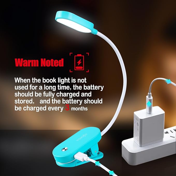 VAVOFO Rechargeable Book Light, 14 LEDs Eye Care Clip On Amber Reading Light for Bookworms Reading in Bed with 9 Colors 9 Brightness (Lake Blue)