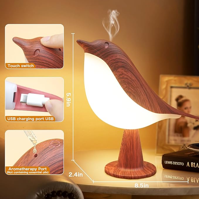 VViN 2 in 1 Small Desk Lamp, Bird Cordless Table Lamp with 3 Color Temperature Dimmer and Touch Sensor - Rechargeable Battery Night Light for Kids, Bedroom, Bedside, and Outdoor Use